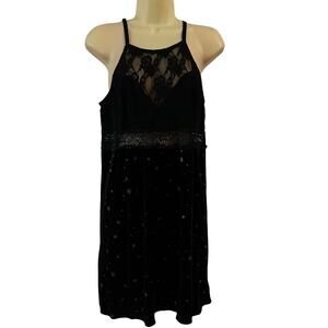 INC International Concepts Black Lace & Velour Nightgown Woman Size Large